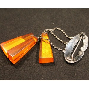 Vintage amber brooch Stones on silver chain